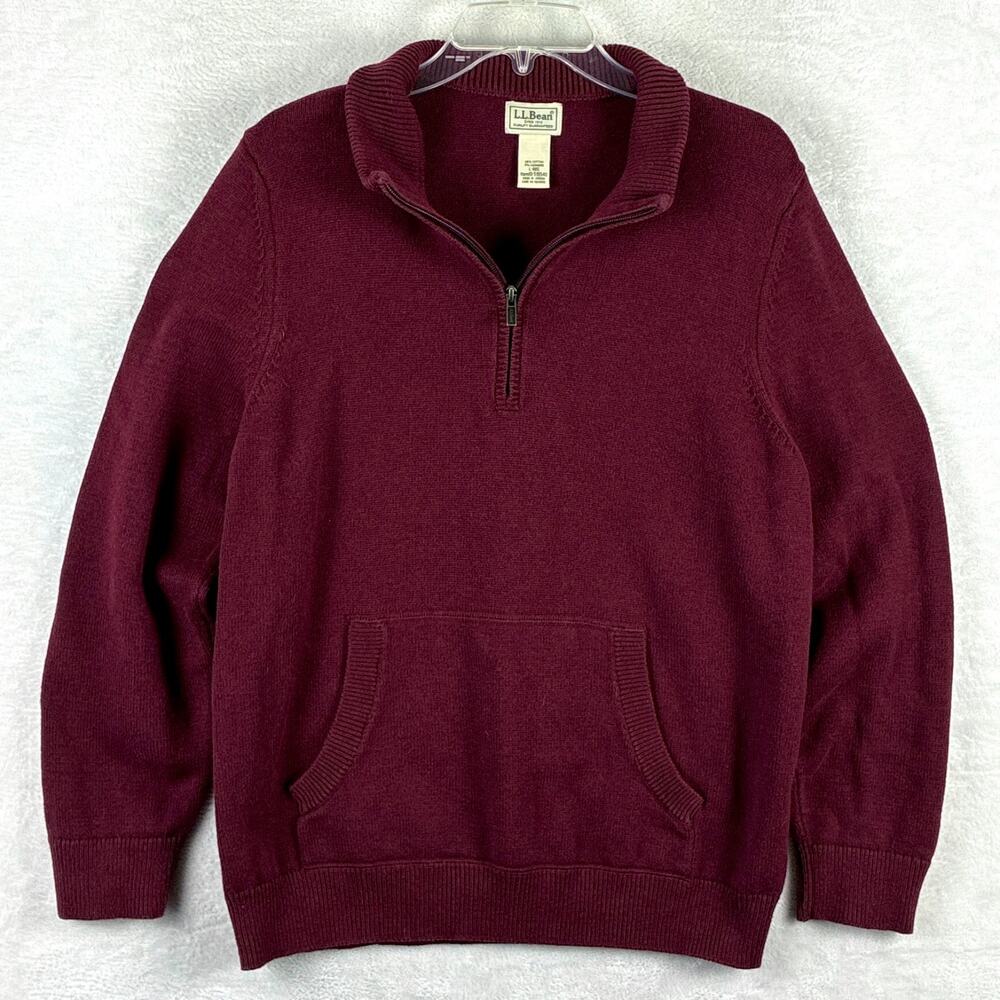 VTG LL Bean 1/4 Zip Cashmere Blend Pullover Sweater Men L Burgundy Pocket Preppy